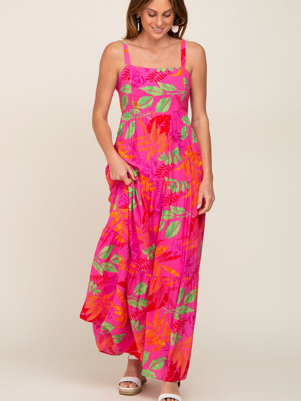 Floral Tropical Beach Vacation Maxi Dress Size Small Pockets Resort Botanical